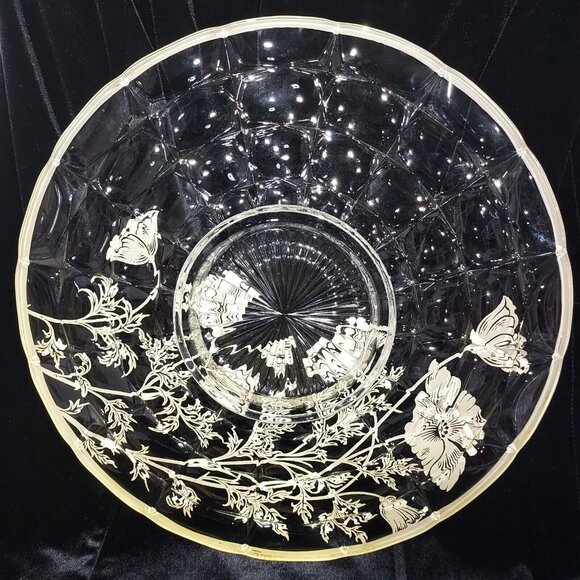 Cake Plate Flanders Clear Sterling Overlay Poppy Silver City Serving Platter 13" - Picture 8 of 10